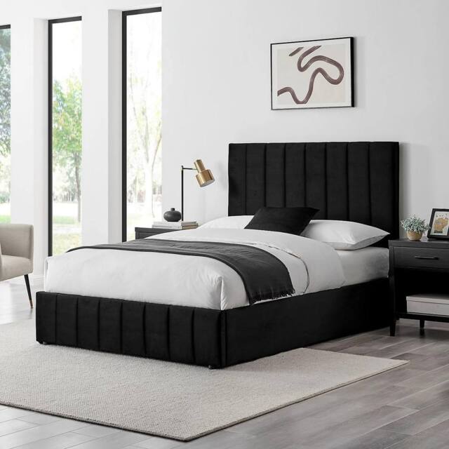 Modish Furnishing Leo Black Velvet Ottoman Storage Bed - Size: Double - image 1