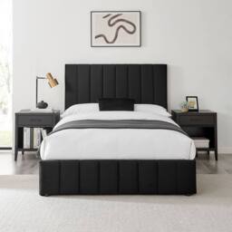 Modish Furnishing Leo Black Velvet Ottoman Storage Bed - Size: Double - thumbnail 3