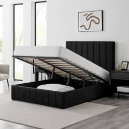 Modish Furnishing Leo Black Velvet Ottoman Storage Bed - Size: Double - thumbnail 2