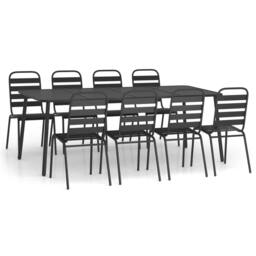 Berkfield Home 9 Piece Garden Dining Set Anthracite Steel in Black - thumbnail 2