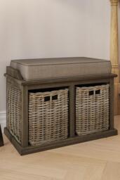 2 Drawer Padded Seat Storage Bench Kubu Rattan Ready Assembled Handmade