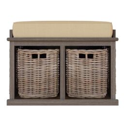 FWStyle 2 Drawer Padded Storage Bench Kubu Rattan Ready Assembled Handmade in Brown - thumbnail 2