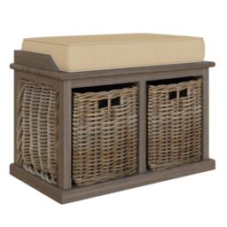 FWStyle 2 Drawer Padded Storage Bench Kubu Rattan Ready Assembled Handmade in Brown - thumbnail 3