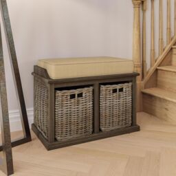 FWStyle 2 Drawer Padded Storage Bench Kubu Rattan Ready Assembled Handmade in Brown - thumbnail 1