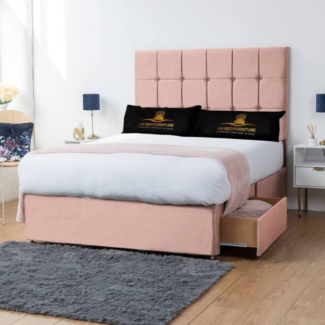 UK Bed Furniture Florence Divan Bed with 2 Drawers Foot End & 26 Inch headboard in Pink - Size: King - image 1