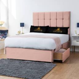UK Bed Furniture Florence Divan Bed with 2 Drawers Foot End & 26 Inch headboard in Pink - Size: King