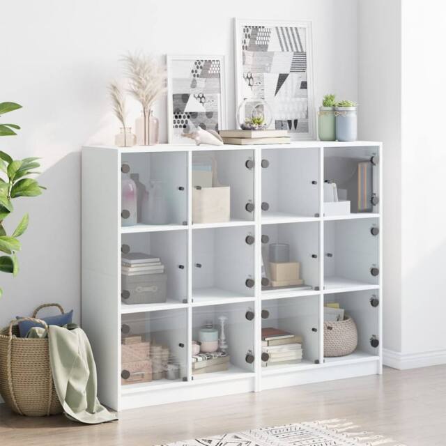 Berkfield Home Modern Bookcase with Doors White 136x37x109 cm Engineered Wood - Size: 136 x 37 x 109 cm - image 1