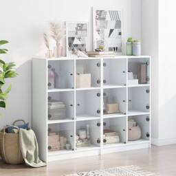 Berkfield Home Modern Bookcase with Doors White 136x37x109 cm Engineered Wood - Size: 136 x 37 x 109 cm - thumbnail 1