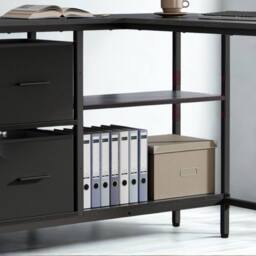 Pirlo Plush Industrial Rustic L-Shaped Corner Computer Desk With Drawers Black - thumbnail 6