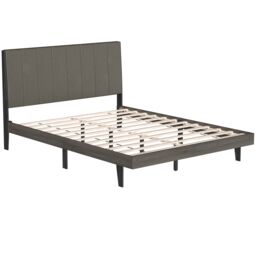 Costway Upholstered Bed Frame Wooden Slats Support Mattress Foundation in Grey - thumbnail 1