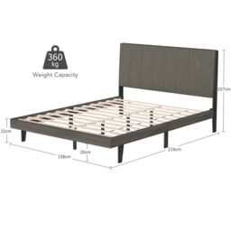 Costway Upholstered Bed Frame Wooden Slats Support Mattress Foundation in Grey - thumbnail 2
