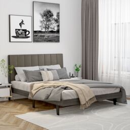Costway Upholstered Bed Frame Wooden Slats Support Mattress Foundation in Grey - thumbnail 4
