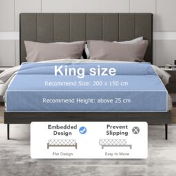 Costway Upholstered Bed Frame Wooden Slats Support Mattress Foundation in Grey - thumbnail 8