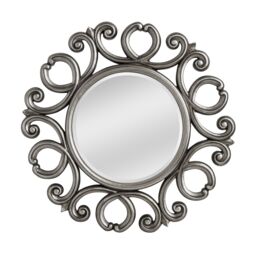 Orsina Silver Finish Frame Round Wall Mirror, Bevelled Mirror With Ornamental Carvings, Traditional Wall Mirror - thumbnail 1