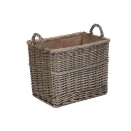 Red Hamper Wicker Set of 3 Rectangular Hessian Lined Log Storage Basket in Brown - thumbnail 2