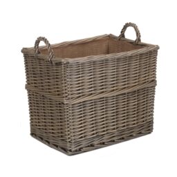 Red Hamper Wicker Set of 3 Rectangular Hessian Lined Log Storage Basket in Brown - thumbnail 3