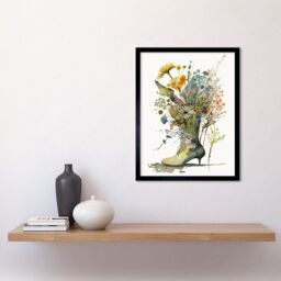 "Artery8 Wall Art Print Spring Wildflower Bouquet Stiletto Military Boot Art Framed in Black - Size: W12"" x H16""" - thumbnail 2