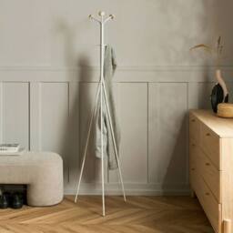 Wyld and Coco Freestanding Coat Rack White Powder Coat Steel Fir Wood Accents - thumbnail 1
