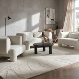 Wyld and Coco Curved 3-Piece White Fabric Sofa Set - Sofa Loveseat Armchair - thumbnail 1