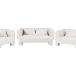 Wyld and Coco Curved 3-Piece White Fabric Sofa Set - Sofa Loveseat Armchair - thumbnail 2