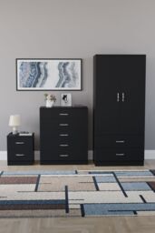 Home Discount Vida Designs Riano 3 Piece Bedroom Set 2 Draw Bedside & 5 Drawer Chest in Black - thumbnail 4
