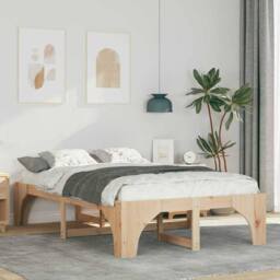 Berkfield Home Floor Bed Frame with Storage Brown 120 x 200 cm Solid pine wood in Light Sand - thumbnail 2