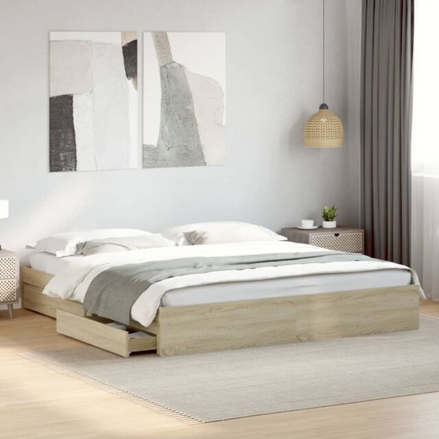 Berkfield Home Bed Frame with Drawers without Mattress Sonoma Oak 180x200 cm Super King in Brown - image 1