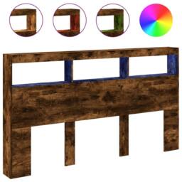 Berkfield Home Headboard Cabinet with LED Smoked Oak 180x17x102 cm in Brown - Size: 180 x 17 x 102 cm - thumbnail 3