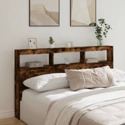Berkfield Home Headboard Cabinet with LED Smoked Oak 180x17x102 cm in Brown - Size: 180 x 17 x 102 cm - thumbnail 2