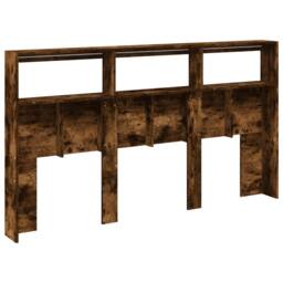 Berkfield Home Headboard Cabinet with LED Smoked Oak 180x17x102 cm in Brown - Size: 180 x 17 x 102 cm - thumbnail 8