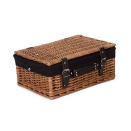 Red Hamper Wicker 36cm Double Steamed Picnic Basket with Cotton Lining in Light Brown - thumbnail 2