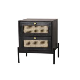 Jaipur Furniture Ltd Rattan Bedside Table 2 Drawer - Mango Wood/Iron - L45 x W45 x H55 cm - Black Finish with Natural Rattan - Assembly Required - thumbnail 2