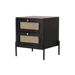 Jaipur Furniture Ltd Rattan Bedside Table 2 Drawer - Mango Wood/Iron - L45 x W45 x H55 cm - Black Finish with Natural Rattan - Assembly Required - thumbnail 3