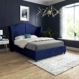 Casani Tirley Curved Winged Upholstered Blue Soft Velvet Designer Bed Frame - Size: Small Single - thumbnail 2