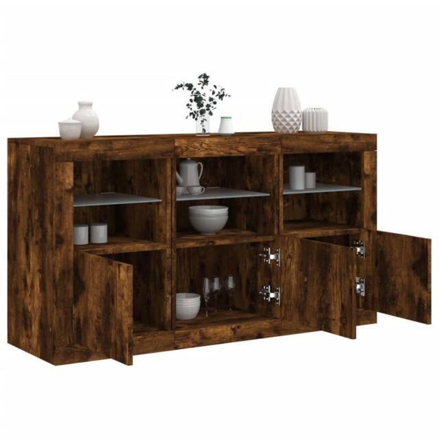 Berkfield Home Sideboard with LED Lights Smoked Oak 123x37x67 cm in Brown - Size: 123 x 37 x 67 cm - image 1