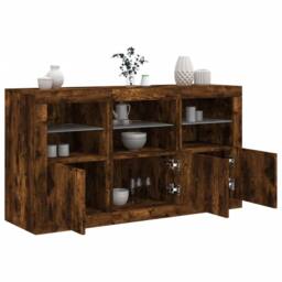Berkfield Home Sideboard with LED Lights Smoked Oak 123x37x67 cm in Brown - Size: 123 x 37 x 67 cm - thumbnail 1