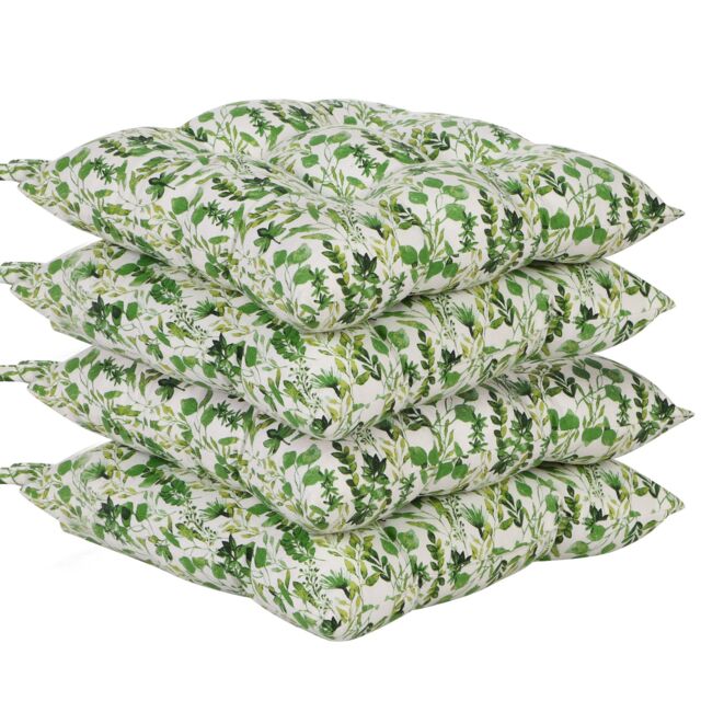 Dibor Set of 4 Green Leaf Print Indoor Dining Chair Seat Pad Cushions L40cm x W40cm - Size: 40 cm x 40 cm - image 1