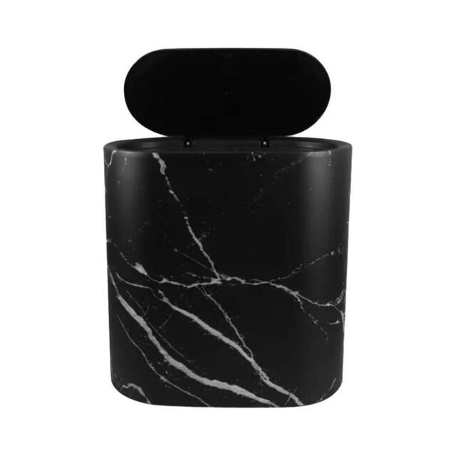 Kelvenix Black Slim Marble Pattern Bathroom Trash Can with Press Lid - Size: 0.6m2 - image 1