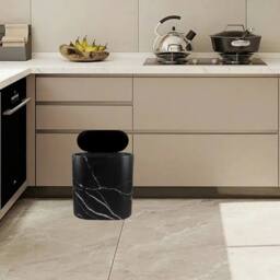 Kelvenix Black Slim Marble Pattern Bathroom Trash Can with Press Lid - Size: 0.6m2 - thumbnail 3