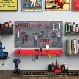DURHAND 54 Pcs On-Wall Tool Equipment Holding Pegboard Home Garage Organiser in Red - thumbnail 1