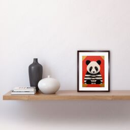 "Artery8 Wall Art Print Panda with Stripes Fun Kids Bedroom Baby Nursery Bright Bold Artwork Red Black White Artwork Framed 9X7 Inch - Size: W7"" x H9""" - thumbnail 2