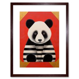 "Artery8 Wall Art Print Panda with Stripes Fun Kids Bedroom Baby Nursery Bright Bold Artwork Red Black White Artwork Framed 9X7 Inch - Size: W7"" x H9""" - thumbnail 1