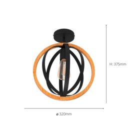 Eglo Basildon Black Steel & Wood Modern Unique Design Ceiling Light - thumbnail 3