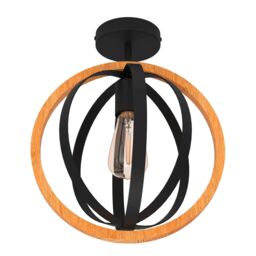 Eglo Basildon Black Steel & Wood Modern Unique Design Ceiling Light - thumbnail 2