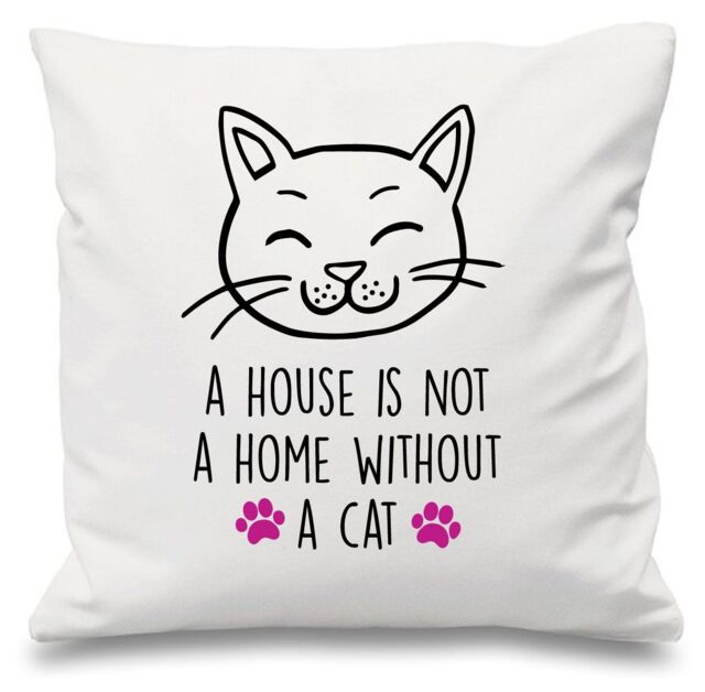 "60 SECOND MAKEOVER Cushion Cover A House Is Not A Home Without A Cat 16"" x 16"" in White - Size: 40 cm x 40 cm"