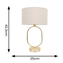 ValueLights Antonia Fabric Drum Lamp Shade Brushed Gold Oval Table Lamp in Natural - thumbnail 8