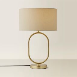 ValueLights Antonia Fabric Drum Lamp Shade Brushed Gold Oval Table Lamp in Natural - thumbnail 3