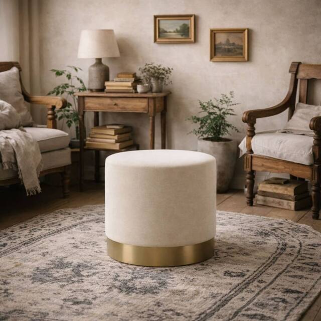 Wyld Haus Kalua Small Cream Velvet Stool Brushed Gold Base - image 1
