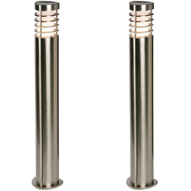 Loops 2 PACK Outdoor Garden Bollard Light Brushed Steel 9.2W Path LED Lamp Post IP44 in Metallics - image 1