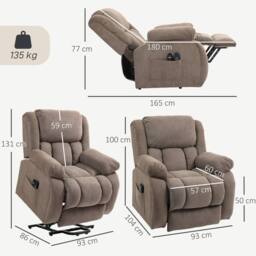 HOMCOM Power Lift Recliner Chair, Reclining Chair with Massage, Light Brown - Size: Armchair - thumbnail 3